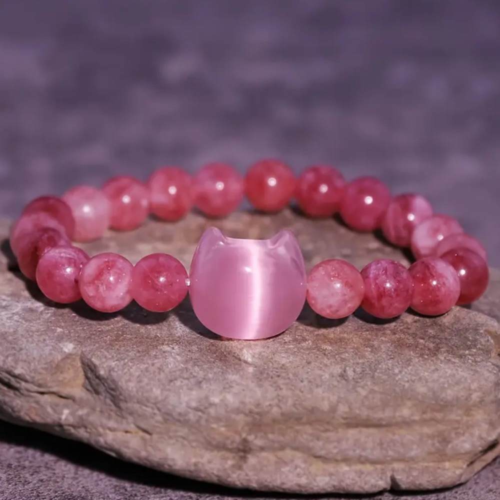 Watermelon or Rose Quartz With Cat Face-NEW